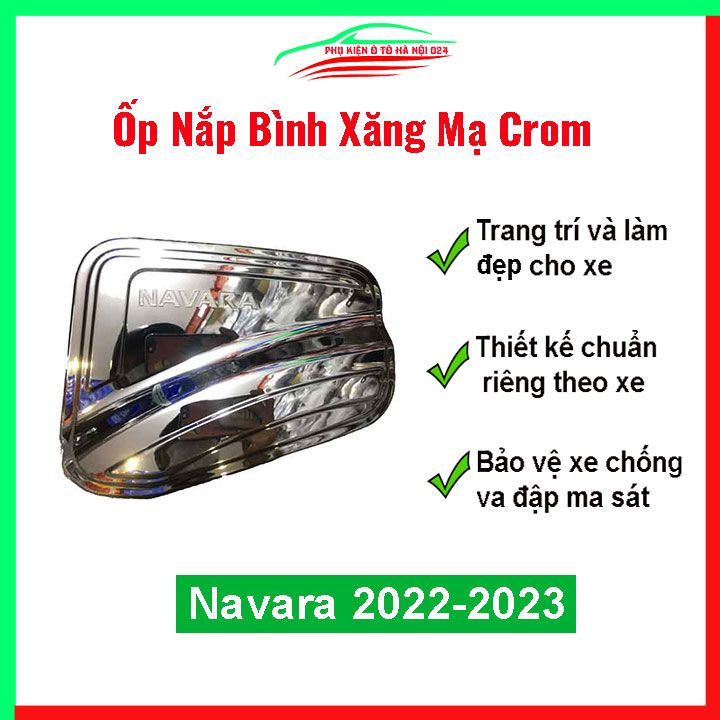Ốp nắp xăng Navara 2022-2023 mạ crom bảo vệ chống trầy trang trí ô tô
