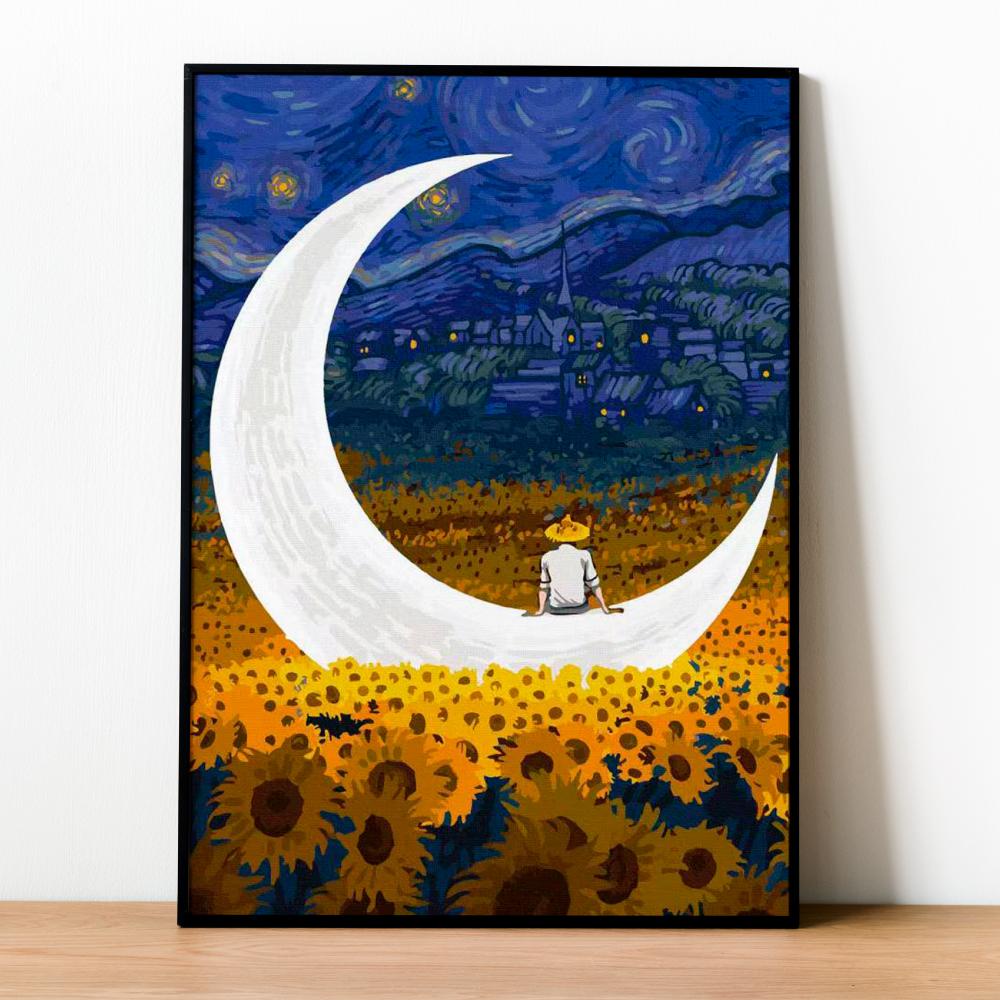 ✅Tranh số hóa Vangogh Đêm trăng hướng dương đã căng khung 40x50cm