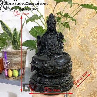 [Đại Thế Chí Bồ Tát] Tượng đá trang trí Đại Thế Chí Bồ Tát - Chiều cao 19cm - Màu nâu đen