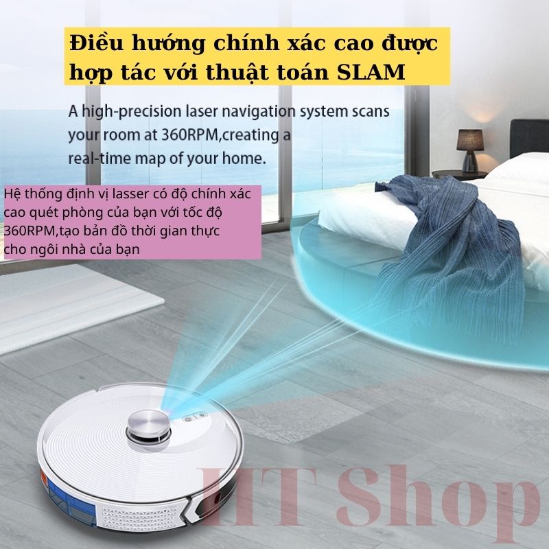 Robot hút bụi lau nhà, thông minh LDS12 tự sạc pin - điều khiển qua APP điện thoại - khả năng leo dốc cực đỉnh