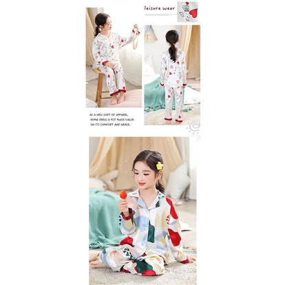 Bộ Đồ Ngủ Tay Dài Vải Lụa Lạnh Mỏng In Hoạt Hình Thời Trang Xuân Hè Cho Bé Gái