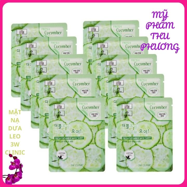 10 Mặt nạ giấy dưỡng da thiên nhiên Dưa leo chuột Mỹ phẩm chính hãng Hàn Quốc 3W Clinic Fresh Cucumber Mask sheet