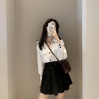 Order nhắn shop-Set sơ mi chân váy kèm thắt lưng- [Tikbook Store]