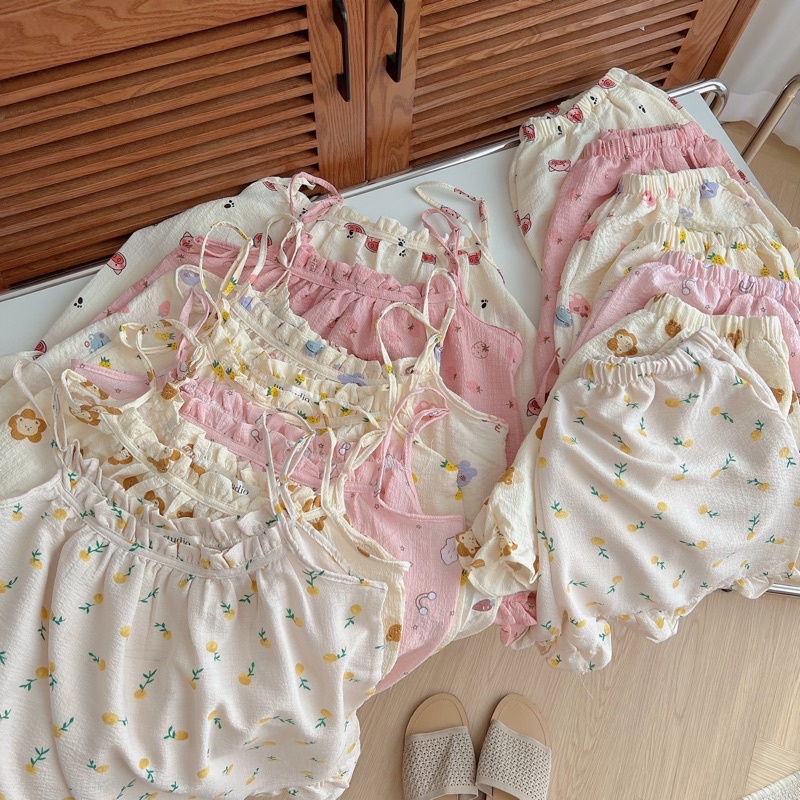 Set pijama 2 dây xinh xắn thoáng mát. Bộ ngủ nữ dễ thương pyjama