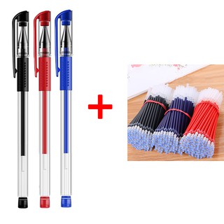 Set 3 Bút Mực Gel Kèm 10 Ruột Bút Thay Thế Ngòi 0.5mm Màu Đen Xanh Dương Đỏ Dành Cho Trường Học Văn Phòng