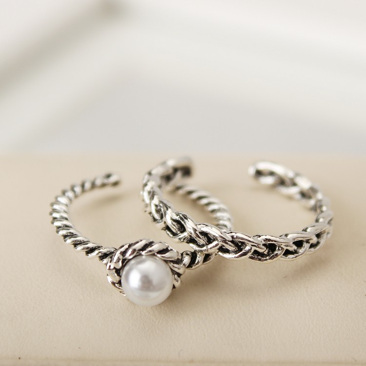 Nhẫn nữ đẹp xoắn bạc đính hạt Freesize dễ thương phong cách Retro Hàn Quốc J517