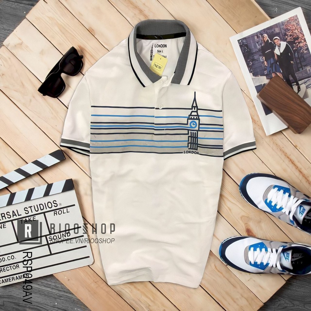 Áo polo nam form rộng tay ngắn cực đẹp họa tiết hình tháp RSP049AV - áo có cổ nam Riooshop | BigBuy360 - bigbuy360.vn