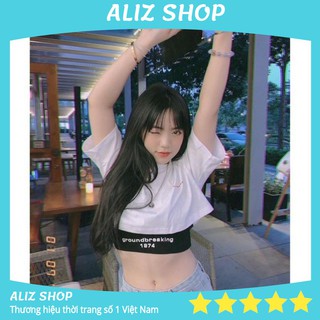 Áo croptop tay ngắn, set áo thun croptop & bra groundbreaking 1974, 2 màu đen/trắng
