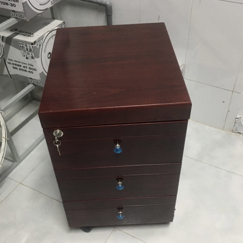 hộc tủ mini đựng đồ văn phòng di động Chất gỗ Mdf chống ẩm 3 kéo có khoá an toàn hiện đại Trường Mai