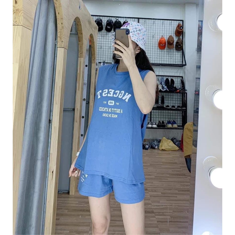 Set đồ nữ tanktop thể thao form rộng  in số 215 ulzzang 🌸 Set 3 món áo tanktop quần short đùi - freeship