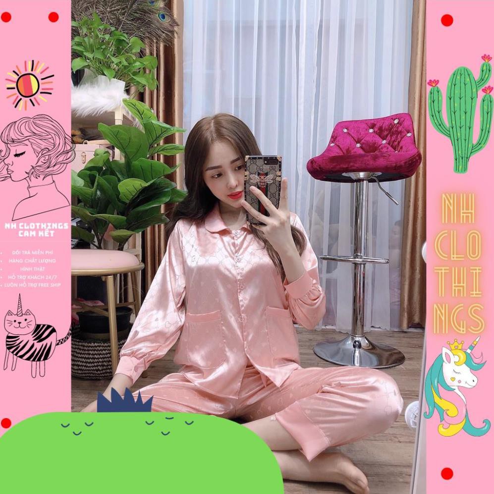 bộ đồ ngủ, đồ bộ pijama lụa nữ mặc nhà gấm cổ sen tay dài quần dài chất liệu gấm lụa cao cấp freeSize NH CLOTHINGS