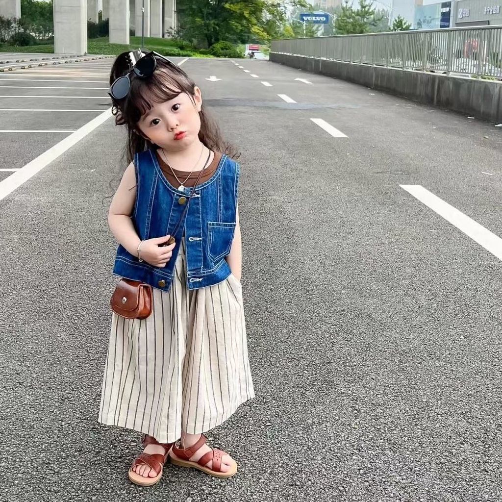 [Babycat] Hàng Có Sẵn Áo Khoác Denim Không Tay Phong Cách Hàn Quốc Nhật Bản Độc Đáo Thời Trang Dễ Phối Đồ Cho Bé Trai Và Bé Gái