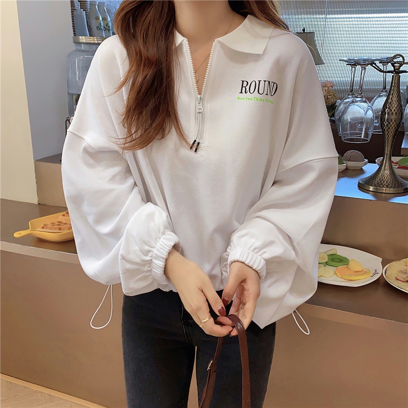 Áo sweater SUXI mỏng dáng rộng màu sắc đơn giản phối dây rút phong cách Hàn Quốc cho nữ