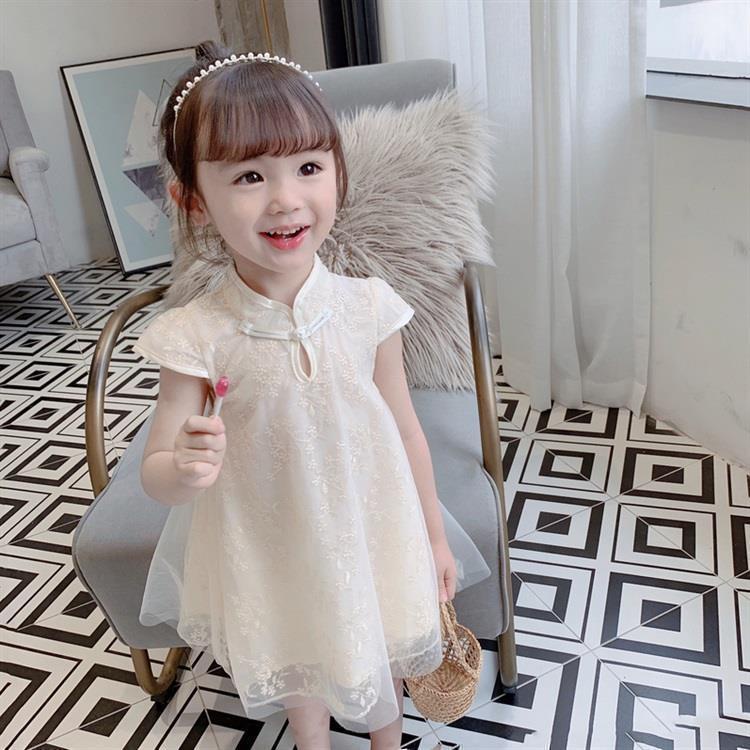 Đầm Sườn Xám Tay Ngắn Phối Ren Thời Trang Dành Cho Bé Gái 1-8 Tuổi
