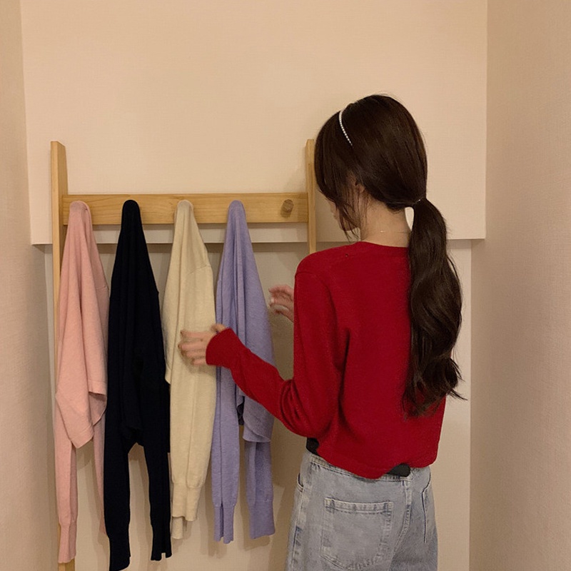 SUXI Áo dệt kim tay dài thiết kế mới thời trang mùa hè theo phong cách Hàn Quốc cho nữ