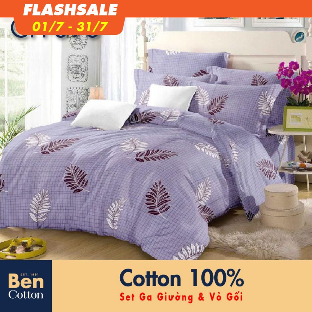 Bộ Ra Giường & Vỏ Gối Cotton 100% -Màu Tím - 1 Tấc - 2 Tấc - CH-896 1m6 1m8 - Ga Giường - Drap - BENCOTTON