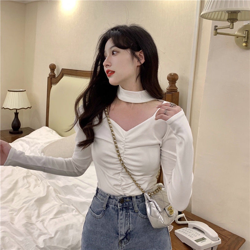 Áo Thun COZOK Tay Dài Dáng Ôm Kiểu Xếp Ly Thời Trang Cá Tính