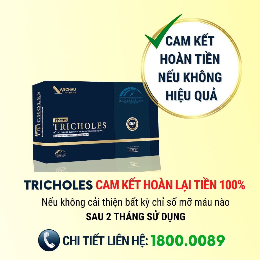 Phatra TRICHOLES giúp hạ mỡ máu, giảm cholesterol, ngừa xơ vữa động mạch - Hộp 20v