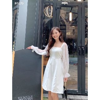 [mẫu mới] Đầm nữ dự tiệc, dạo phố trắng tay phồng kết hạt siêu dễ thương