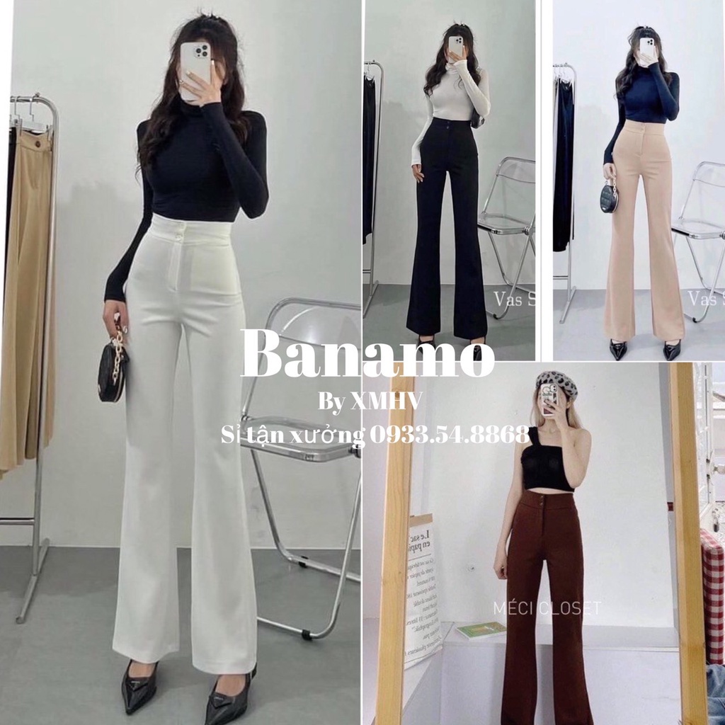 Quần loe cạp cao 2 cúc dài 100cm tôn dáng hack chân dài miên man thời trang Banamo Fashion 432 | WebRaoVat - webraovat.net.vn
