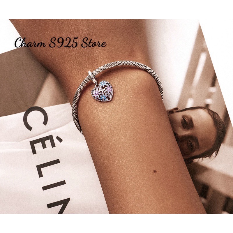 CHARM TREO TIM HOA LÁ BẠC S925 HÀNG CAO CẤP CHÍNH HÃNG