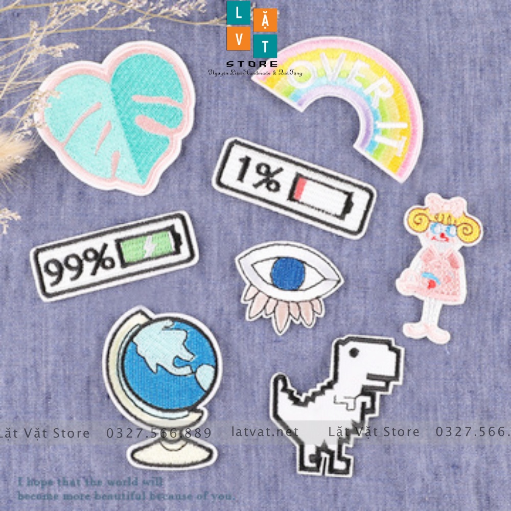 Patch ủi quần áo pixel điện tử cực kì dễ thương, dán Vali, tủ lạnh, Sticker miếng dán cá tính, xinh xắn...