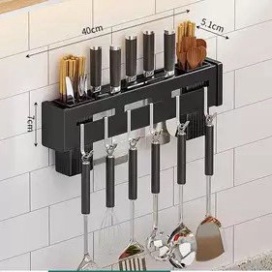 Giá Treo Đồ Nhà Bếp, Giá Cài Dao Inox Gắn Tường, Có Móc Cài Dao Muỗng Không Gỉ Đa Năng