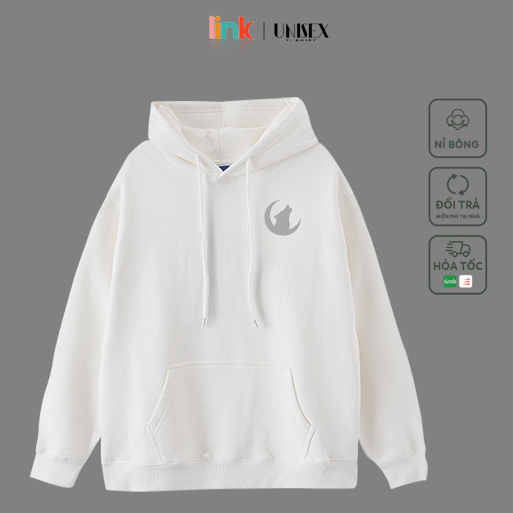 Áo Hoodie phản quang chó sói nỉ bông cao cấp Unisex (Đen, Trắng)
