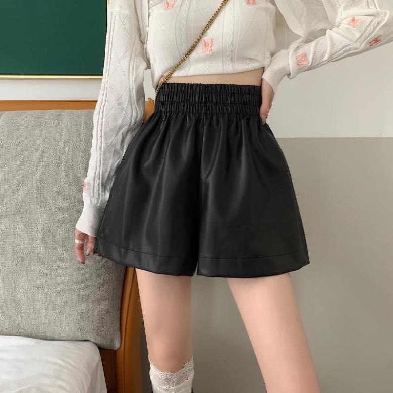 Quần Short Da Nữ Thời Trang - Quần Sóc Da Cạp Chun To Dáng Xòe Hàng Cao Cấp Kanimi-QĐGR