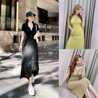 Váy Maxi Xốp Nhăn Dáng Dài Cổ Sơ Mi Hàng Đẹp Chất Mềm [Ảnh Thật 4 Màu]