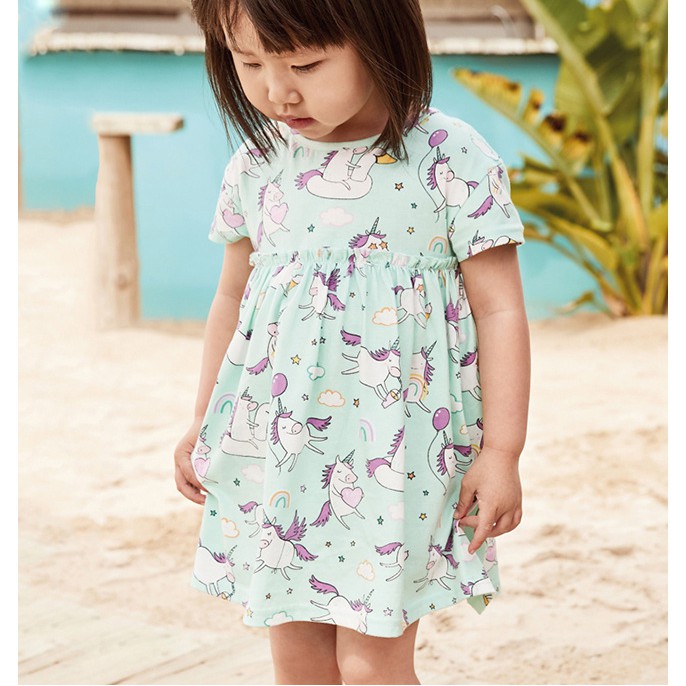 S0789 váy bé gái ngựa pony xanh của Little maven