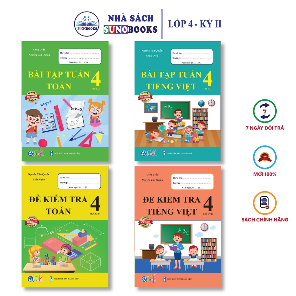 Sách - Combo Bài Tập Tuần và Đề Kiểm Tra Toán, Tiếng Việt 4 - Học Kì 2