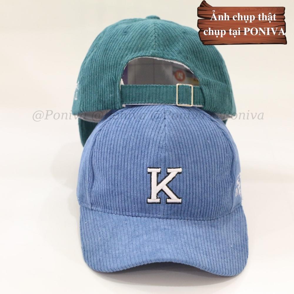 Mũ lưỡi trai ❤️ Nón kết thêu chữ K chất nhung tăm mẫu K011 form unisex phong cách Ulzzang Thời trang PONIVA siêu hot