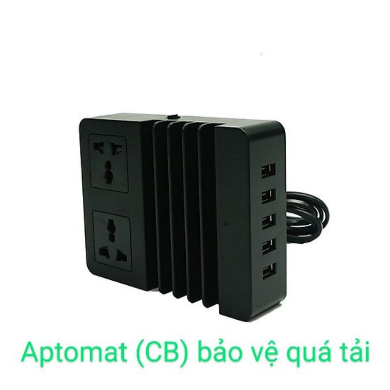 Trạm sạc thông minh LiOA 5 cổng usb 5V-2.4A/ 2 ổ cắm đa năng Dây 2m 2D22N5USB - Chính hãng