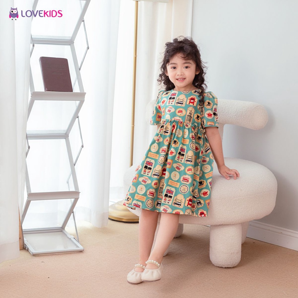 Đầm bé gái hoạ tiết city chất cotton mềm mại - Lovekids