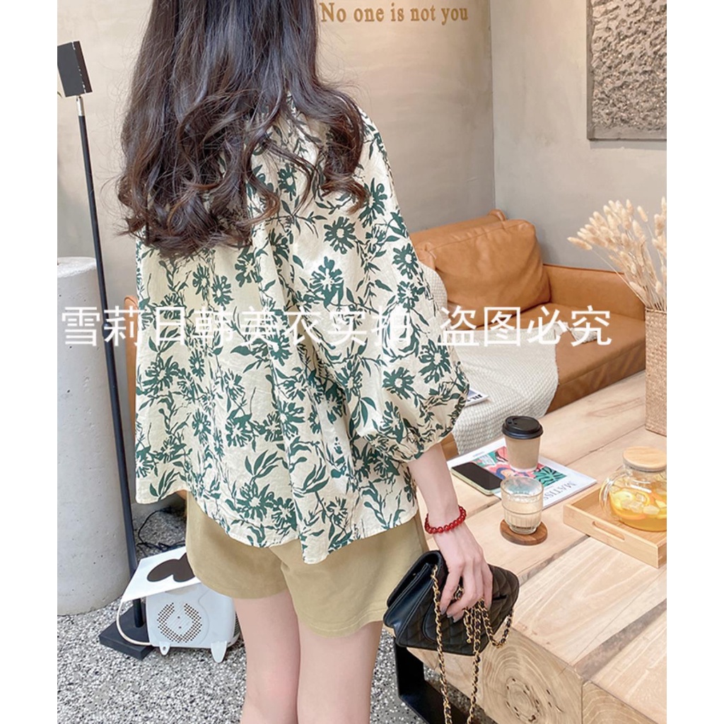 Áo Sơ Mi Tay Dài 3/4 Họa Tiết Hoa Thời Trang Mùa Hè Phong Cách Hàn Quốc Mới Cho Nữ