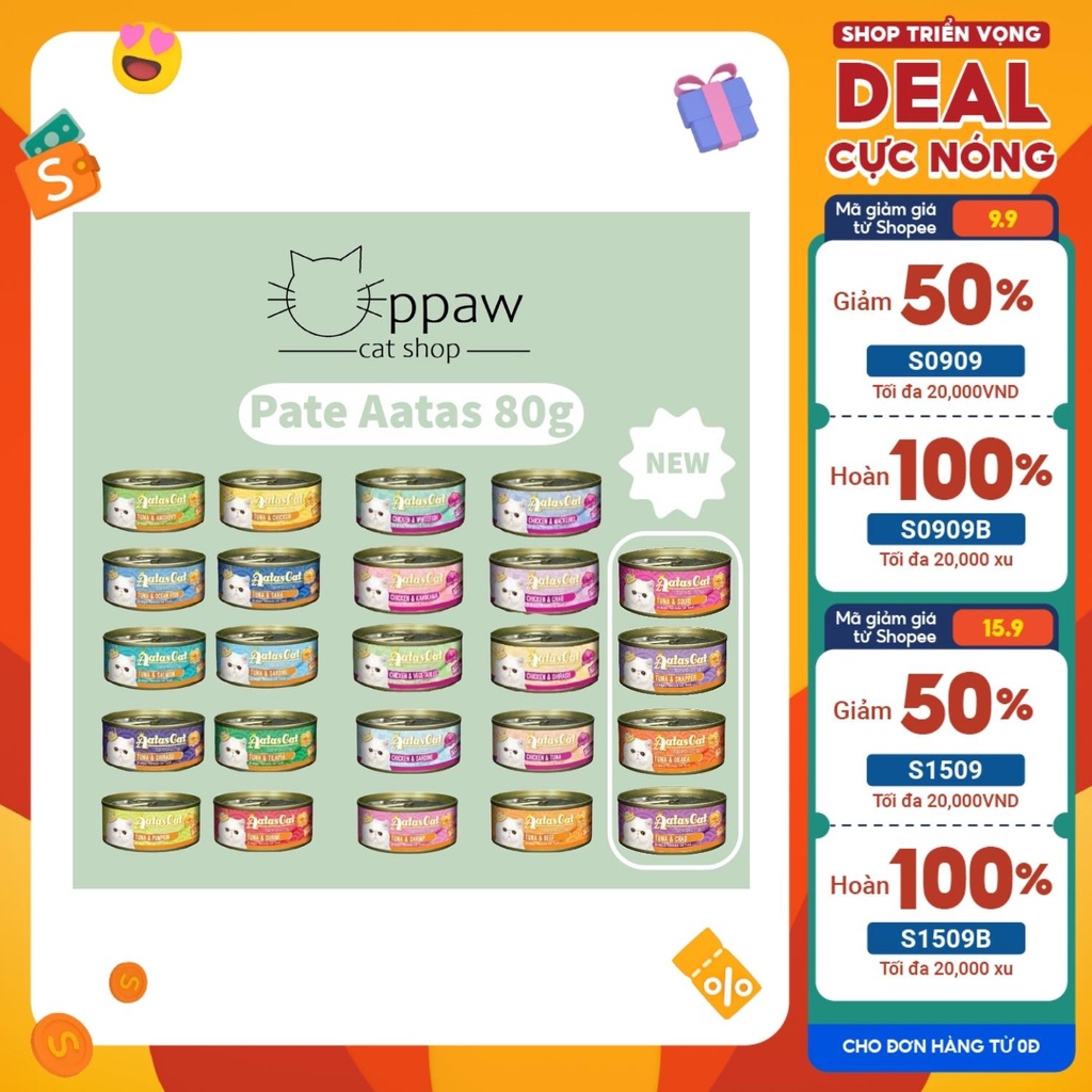 Pate AATAS Cá Ngừ/ Súp Gà Sợi Cho Mèo - Lon 80g