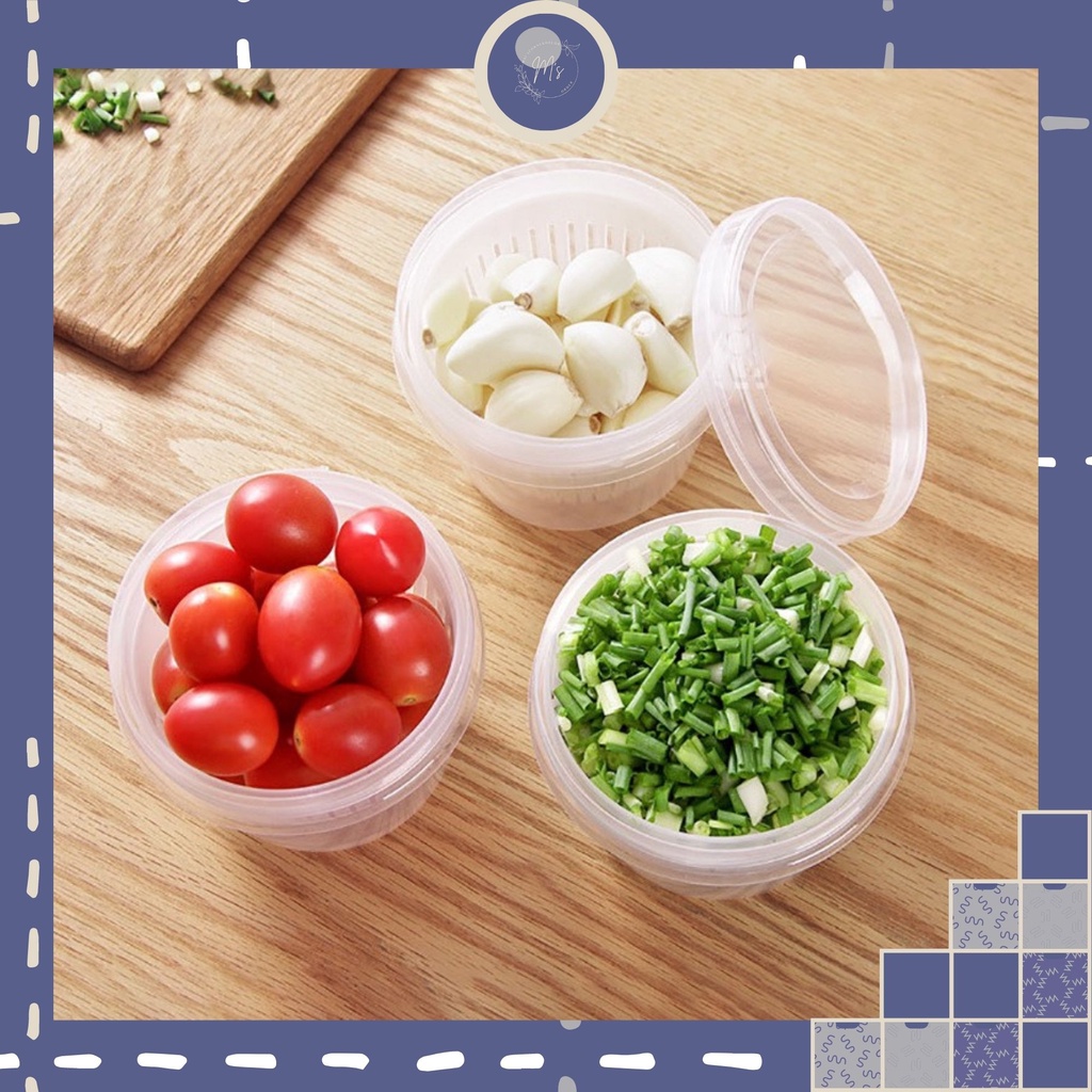 Hộp nhựa đựng thực phẩm, hành lá, tỏi, trái cây 2 ngăn ráo nước giúp giữ độ tươi lâu trong tủ lạnh