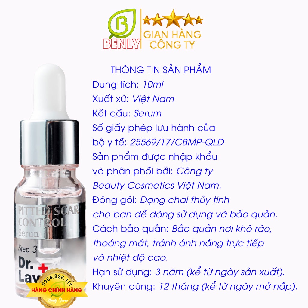 Serum tái tạo da SỐ 3 DR.LAVIC, làm mờ thâm, tinh chất trắng da Công Nghệ USA - Pitted Scar Control Serum Step 3 -10ml