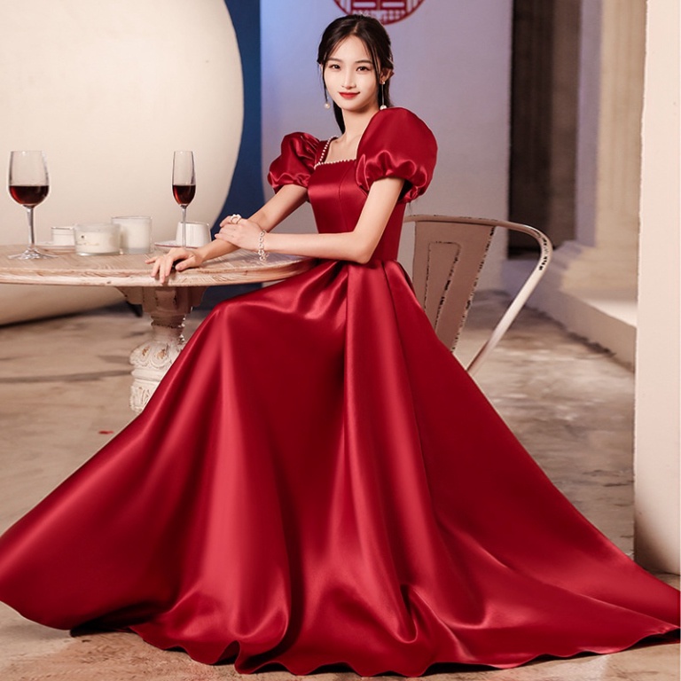 🔥QUẢNG CHÂU🔥 Đầm Dự Tiệc Vải Satin Tay Ngắn Dáng Dài Ôm Kiểu Pháp Thiết Kế Đơn Giản 🔥BIGSIZE 40-90KG🔥 dr đám cưới dự