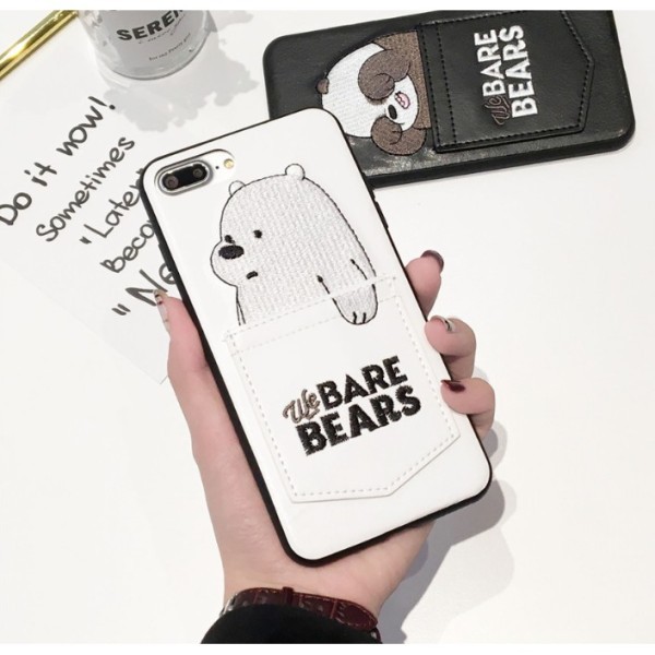 Ốp điện thoại da dập nổi họa tiết gấu We Bare Bears đáng yêu có túi đựng thẻ tiện lợi cho iPhone 6/7/8/7+/8+/X | BigBuy360 - bigbuy360.vn