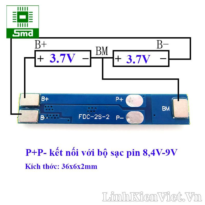 Mạch BMS 2S 3A bảo vệ sạc xả 2 cell 18650 lithium 7.4V