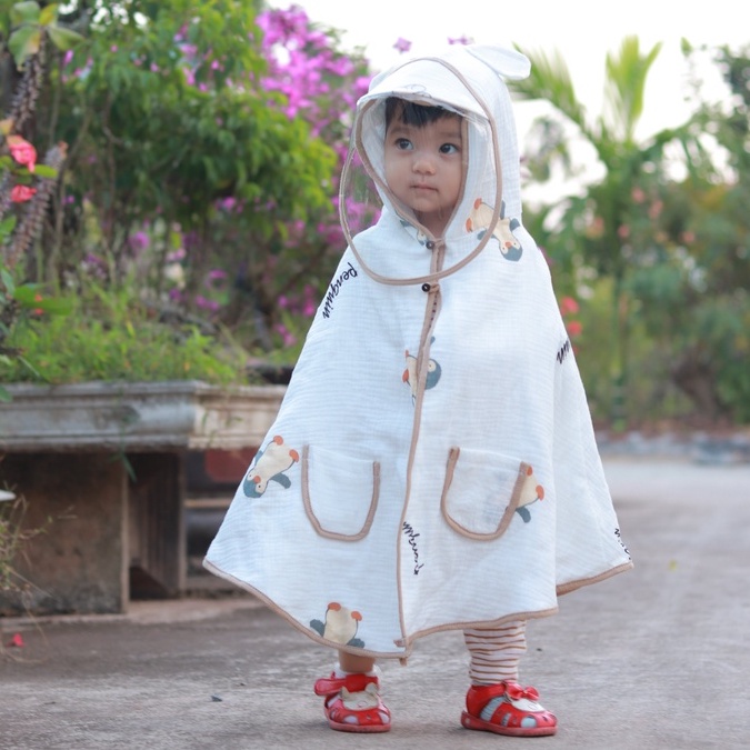 Áo choàng cho bé chất xô muslin kèm tấm chắn HABY KIDS