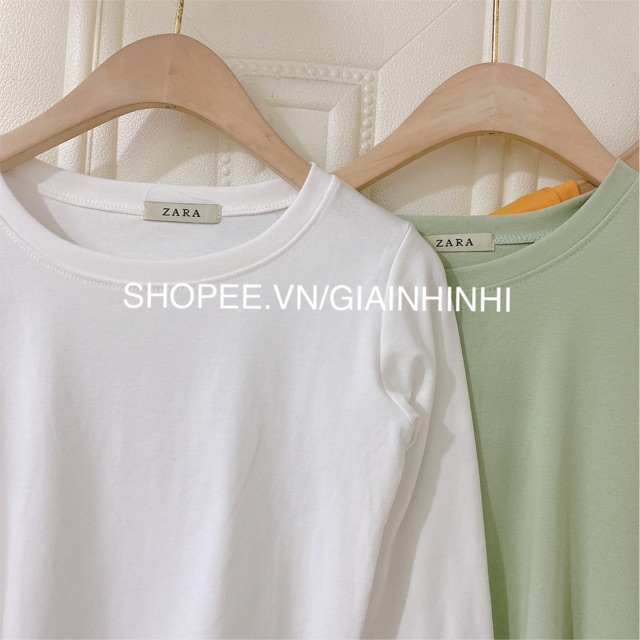 Áo thun Croptop cổ tròn vải co dãn mạnh, Áo phông cổ tròn dài tay dáng ngắn AT1076 - NhiNhiShop | BigBuy360 - bigbuy360.vn