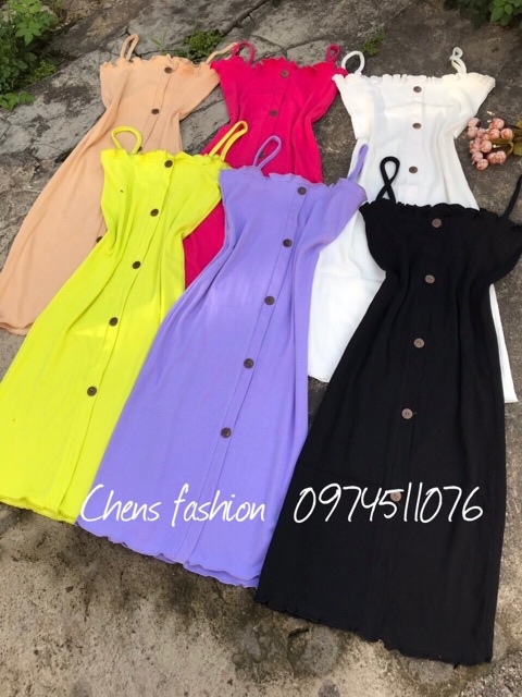 Đầm váy hai dây - Váy body nữ viền bèo phối cúc sexy tôn dáng chất đẹp ơi