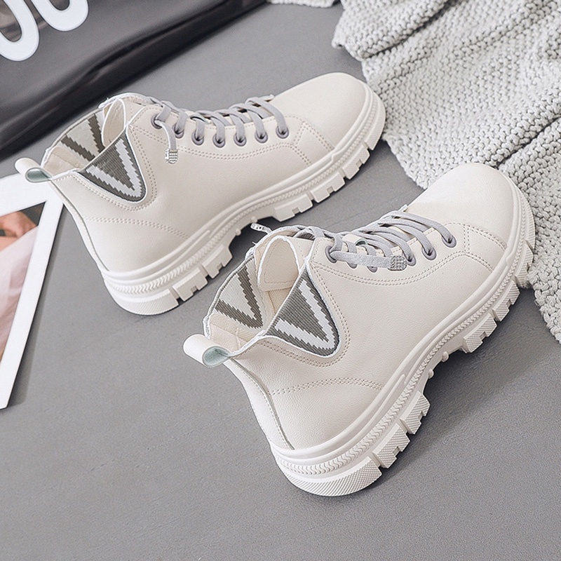 Giày Bốt Đế Dày Buộc Dây Cá Tính Phong Cách Anh Quốc Cho Bạn Gái