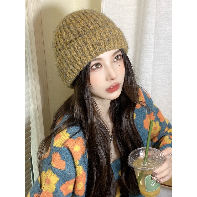 Mũ Len Dệt Kim Dày Dặn Giữ Ấm Tai Thời Trang Thu Đông Dành Cho Nữ