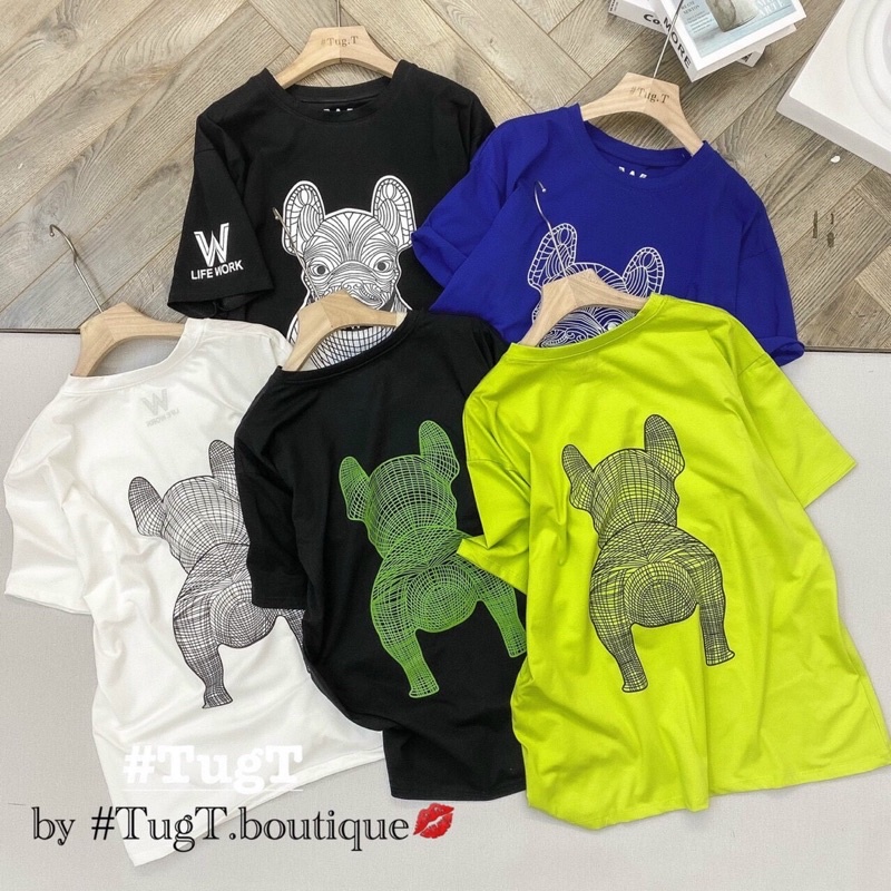 Áo Thun Rộng Tay Lỡ Chó LIFE WORK In Chìm Hai Mặt