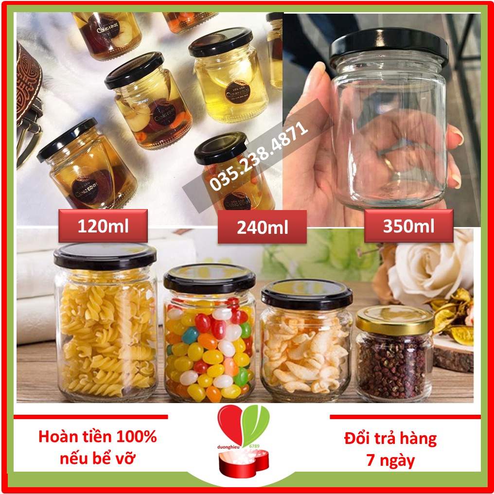 Hũ Thủy Tinh Tròn To Dáng Trụ Đựng Thực Phẩm, Saffron, Mật Ong 1000ml, 750ml, 500ml, 350ml, 240ml, 120ml, 75ml, 30ml
