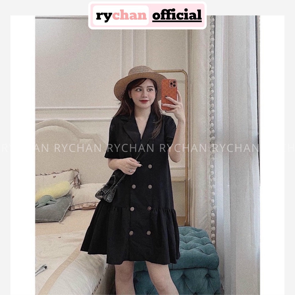 Đầm Váy Nữ ĐI Họp Lớp Cổ Vest Tay Ngắn Nút Đen Trước Đuôi Cá Thanh Lịch Trẻ Trung Màu Kem Đen[ẢNH THẬT CUỐI] - DX9723